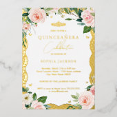 金ゴールドレース赤面ピンクフローラキンセアニェラ 箔招待状 (正面)