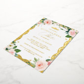 金ゴールドレース赤面ピンクフローラキンセアニェラ 箔招待状 (回転した状態)