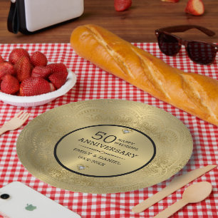 金ゴールドレース50周年結婚ディナープレートcl ペーパープレート