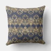 金ゴールドレース,パターン,ダークブルーエレガント,パターン,シック。 クッション (裏面)