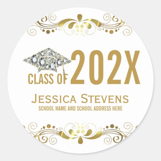 金ゴールドレーフェイクス&ダイヤモンドグラッドハットスクエアセント付き ラウンドシール (正面)