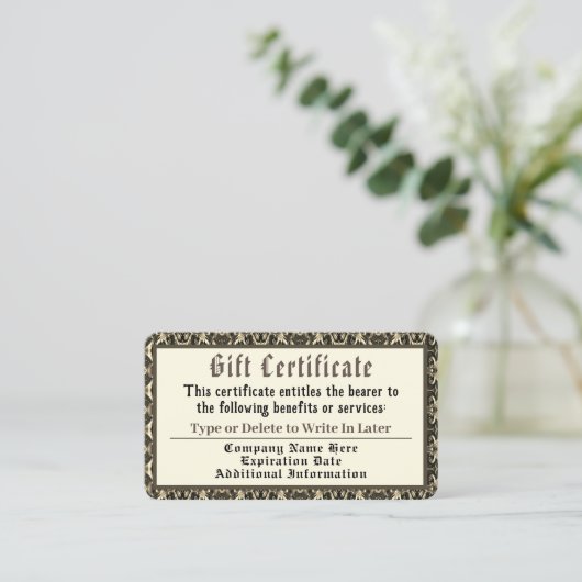 金ゴールドロイヤリティギフト券 名刺 (スタンド正面)