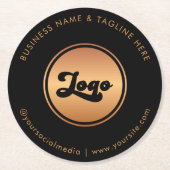 金ゴールドロゴおよびカスタム文字ビジネス会社ブランド ラウンドペーパーコースター (正面)