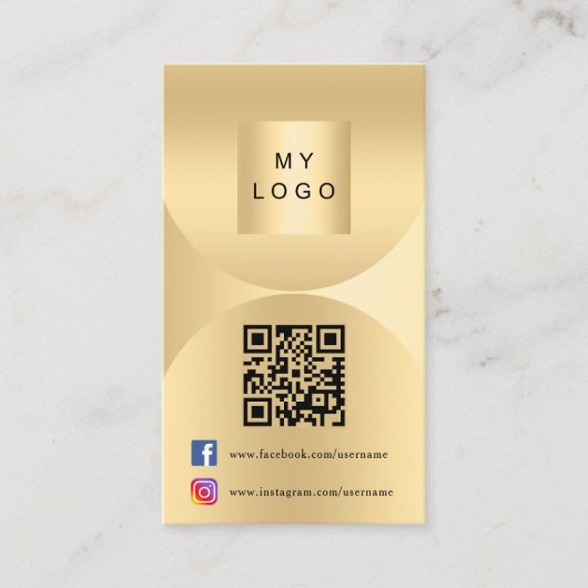 金ゴールドロゴアーチ写真Qrコードソーシャルメディア 名刺 (正面)