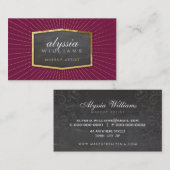 金ゴールドロゴアートデコエレガント日が差すこと灰色ブルゴーニュ 名刺 (正面/裏面)