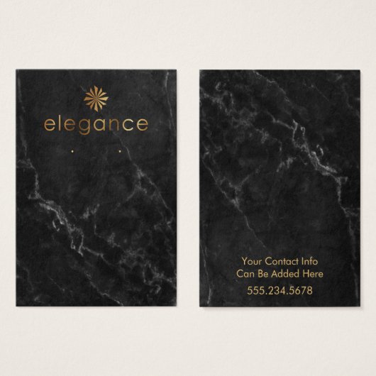金ゴールドロゴブラックマーブルイヤリングホルダー表示カード (正面&裏面)