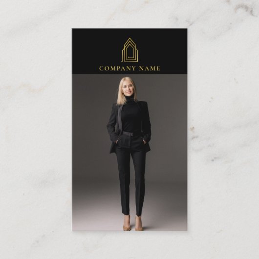 金ゴールドロゴプロフェッショナル実在写真不動産業者 名刺 (正面)