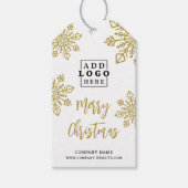 金ゴールドロゴメリークリスマスホワイトスノーフレーク ギフトタグ (正面)