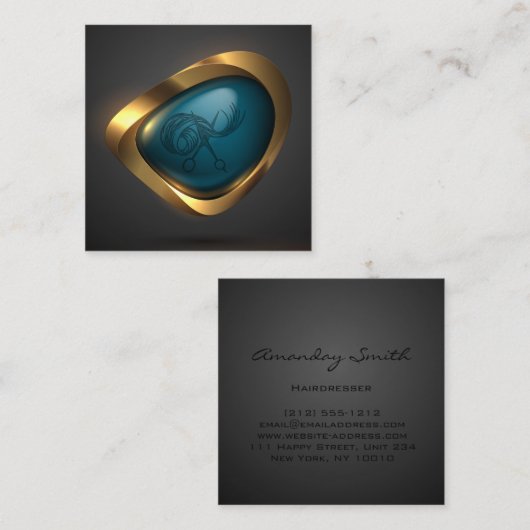 金ゴールドロゴモダン美容師プロフェッショナル スクエア名刺 (正面/裏面)
