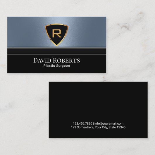 金ゴールドロゴ王室の·プラスチック外科医ダスト·ブルー·メタル 名刺 (正面/裏面)