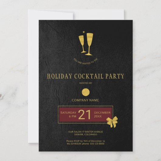 金ゴールドロゴ理容師ショップクリスマスオープンハウスパーティー 招待状 (正面)