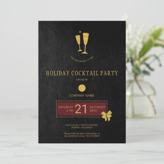 金ゴールドロゴ理容師ショップクリスマスオープンハウスパーティー 招待状 (スタンド正面)