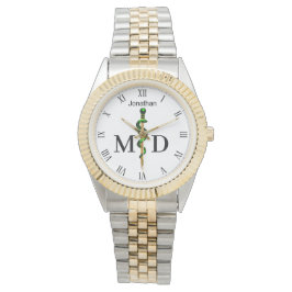 金ゴールドロッドAsclepius Green Medical Doctor MD 腕時計