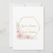 金ゴールドロマンチックなピンクのフローライスラム結婚教徒 招待状 (裏面)