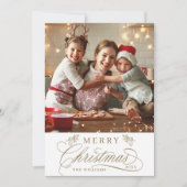 金ゴールドロマンチックな書道クリスマスフォトフラット シーズンカード (正面)