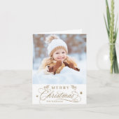 金ゴールドロマンチックな書道クリスマスフォト折り畳み シーズンカード (正面)
