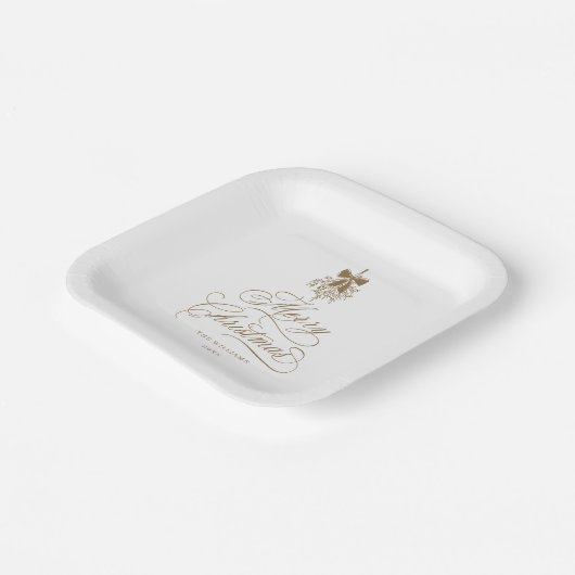 金ゴールドロマンチックな書道楽しいクリスマスホリデー ペーパープレート (傾斜あり)