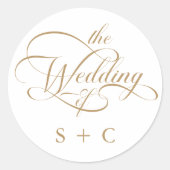 金ゴールドロマンチックな結婚書道 ラウンドシール (正面)