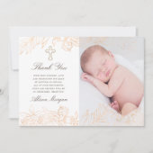 金ゴールドロマンチックフローラバプテスマサンキューカード 招待状 (正面)