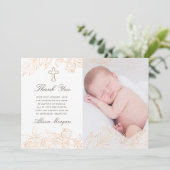 金ゴールドロマンチックフローラバプテスマサンキューカード 招待状 (スタンド正面)