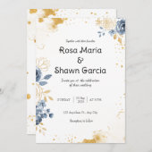 金ゴールドロマンチックフローラ結婚式招待状 招待状 (正面/裏面)