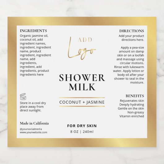 金ゴールドロモダンゴ6 OZ 8 OZコスメティックボトルラベル スパークリングワインラベル (シングルラベル)