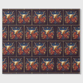 金ゴールドロングホーンSteer With Poinsettias Christmas ラッピングペーパー (フラット)