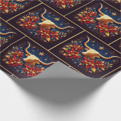 金ゴールドロングホーンSteer With Poinsettias Christmas ラッピングペーパー (角)