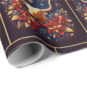 金ゴールドロングホーンSteer With Poinsettias Christmas ラッピングペーパー (ロールコーナー)