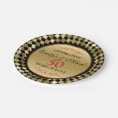 金ゴールドロンボイドと赤い渦巻き旋回 – 金ゴールド記念日Din ペーパープレート (アングル)