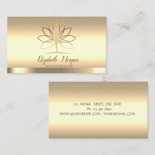 金ゴールドロータスウィメンシルエットヨガインストラクター 名刺 (正面/裏面)