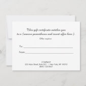 金ゴールドロータスサロン及びスパ贈与証 (裏面)