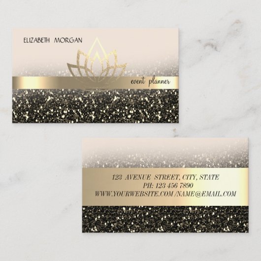 金ゴールドロータスストライプブラックセクイン 名刺 (正面/裏面)