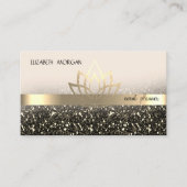 金ゴールドロータスストライプブラックセクイン 名刺 (正面)