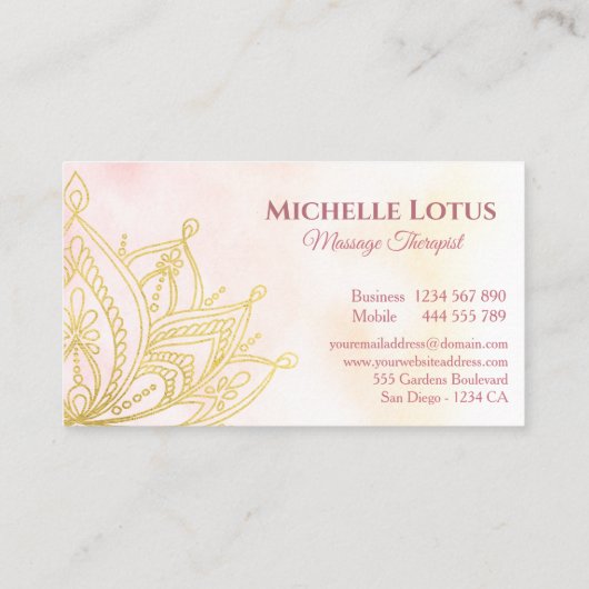 金ゴールドロータスフラワーバラ エレガント 名刺 (裏面)