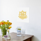 金ゴールドロータスフラワーフォイルアートプリント 箔ポスター (レイダウン (キッチン))