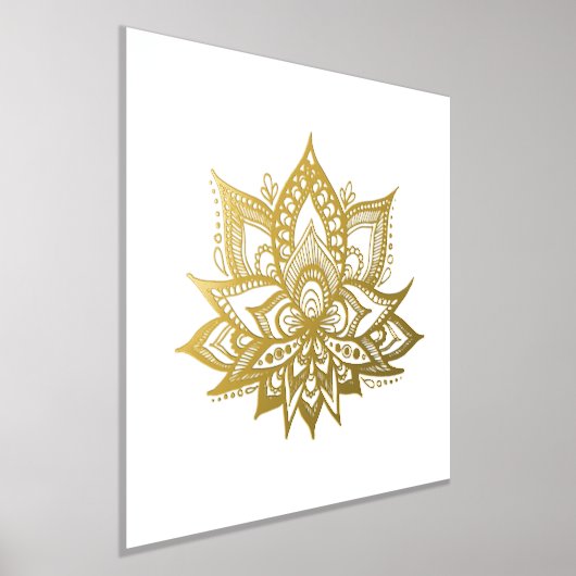 金ゴールドロータスフラワーフォイルアートプリント 箔ポスター (レイダウン)
