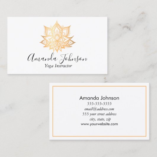 金ゴールドロータスフラワーボホヨガ先生 名刺 (正面/裏面)