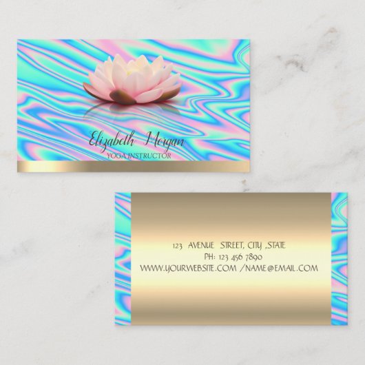 金ゴールドロータスフラワーヨガインストラクターホログラフィック 名刺 (正面/裏面)