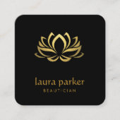 金ゴールドロータスフラワーロゴヒーリングヨガホリスティック スクエア名刺 (正面)