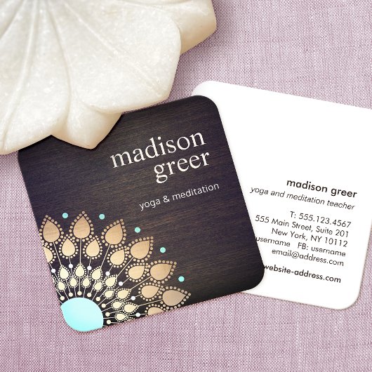 金ゴールドロータスフローラマンダラウッドナチュラルウェルネス スクエア名刺