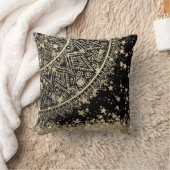 金ゴールドロータスマンダラと金ゴールド星オンブラック クッション (ブランケット)