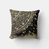 金ゴールドロータスマンダラと金ゴールド星オンブラック クッション (正面)