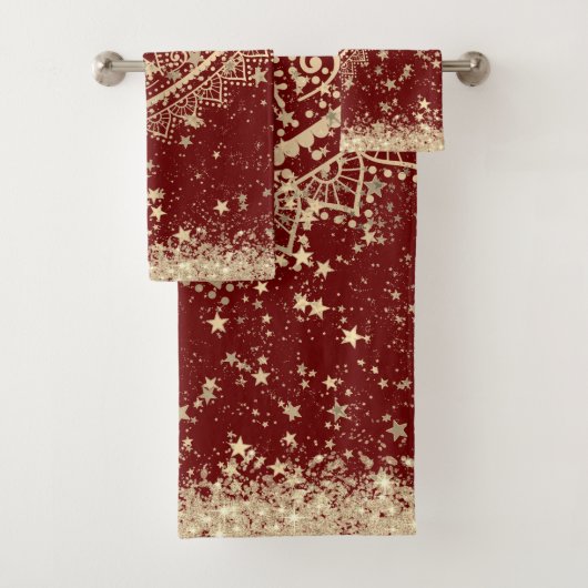 金ゴールドロータスマンダラと金ゴールド星オン赤 バスタオルセット (インサイチュ)