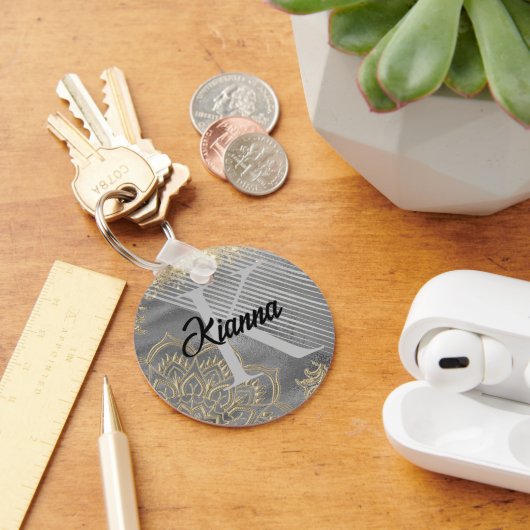 金ゴールドロータスマンダラグリタリーモノグラム キーホルダー (デスク)