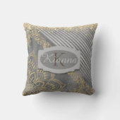 金ゴールドロータスマンダラグリッター金ゴールドシルバーモノグラム クッション (裏面)