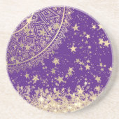 金ゴールドロータスマンダラ金ゴールド星と紫 コースター (正面)