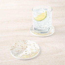 金ゴールドロータスマンダラ金ゴールド星オンホワイト コースター
