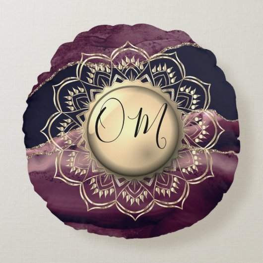金ゴールドロータスOMマンダラパープルアゲート ラウンドクッション (正面)