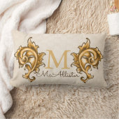 金ゴールドローフェイクレズウィーヴベージュプリント – 家族名 ランバークッション (ブランケット)